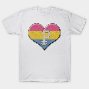 Large Pansexual Pride Flag Colored Heart with Ace Symbol T-Shirt